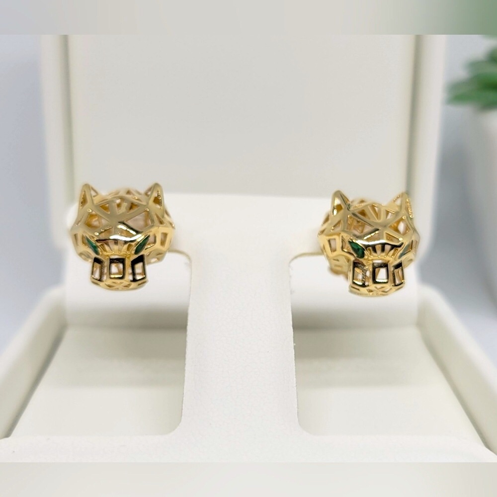 18K Solid Gold Panther Stud Earrings
